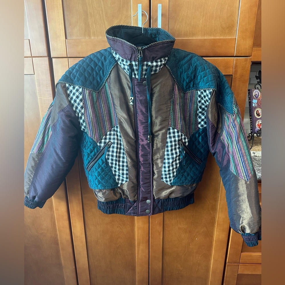MenQuilted Patchwork Jacket - Teal, Brown & Black… - image 1
